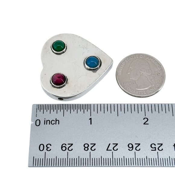 Vintage Mexico NR-120 Sterling Silver 925 Chrysoprase Rubellite Heart Pendant - Picture 6 of 6